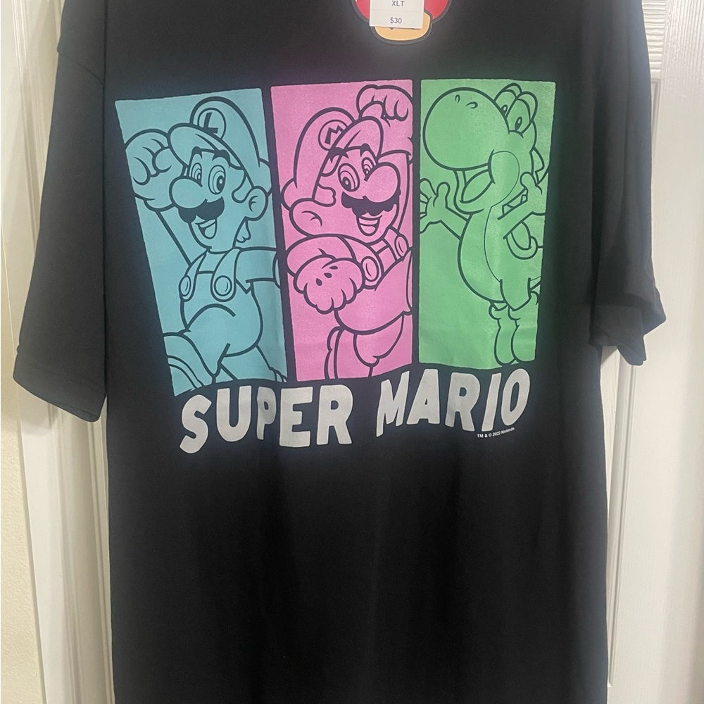 Nintendo Super Mario Black Tee - Blue, Pink, Green